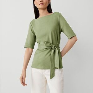 Ann Taylor Sage Green Tie-Waist Blouse